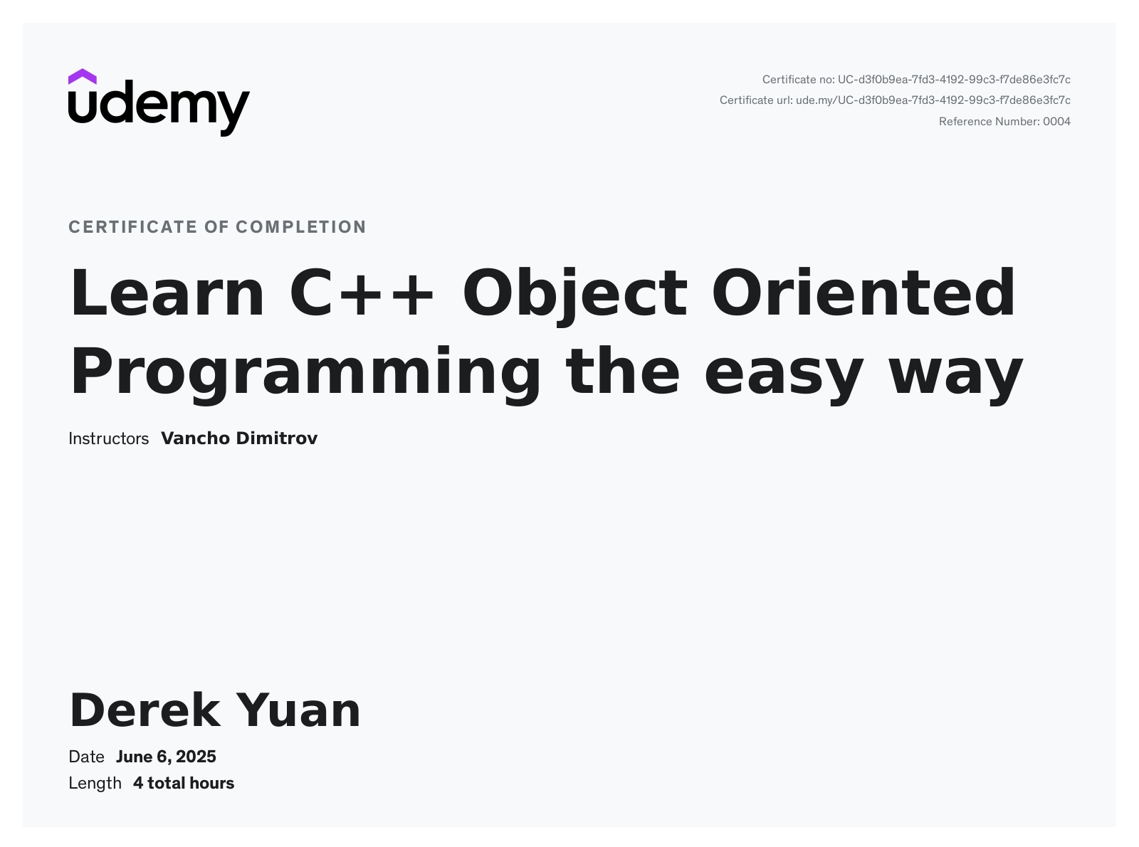 C++ OOP Certificate